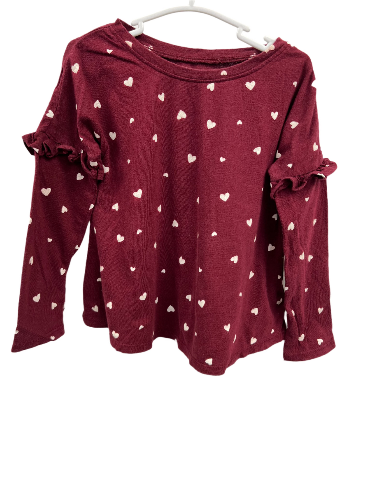 Chandail manche longue rouge avec coeurs 3T