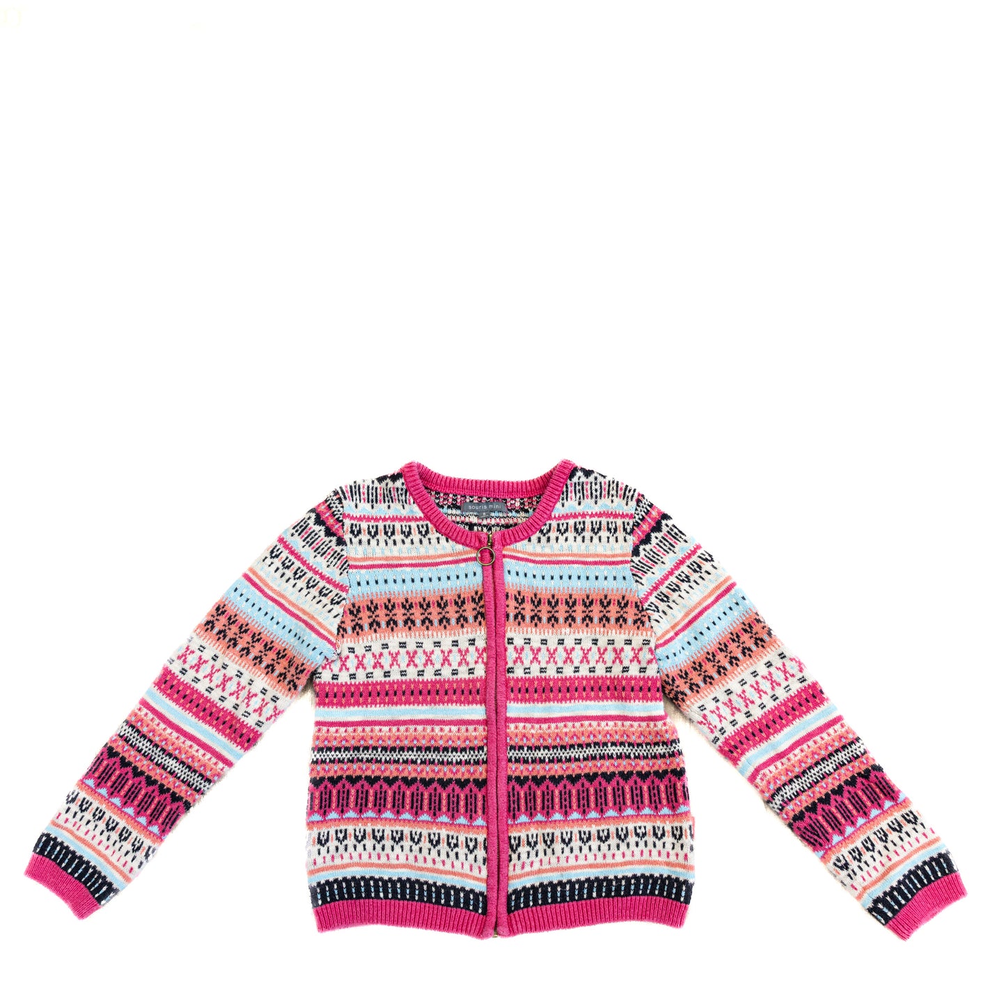 Cardigan tricoté à motifs nordiques – Souris Mini - rose et multicolore - 8 Ans