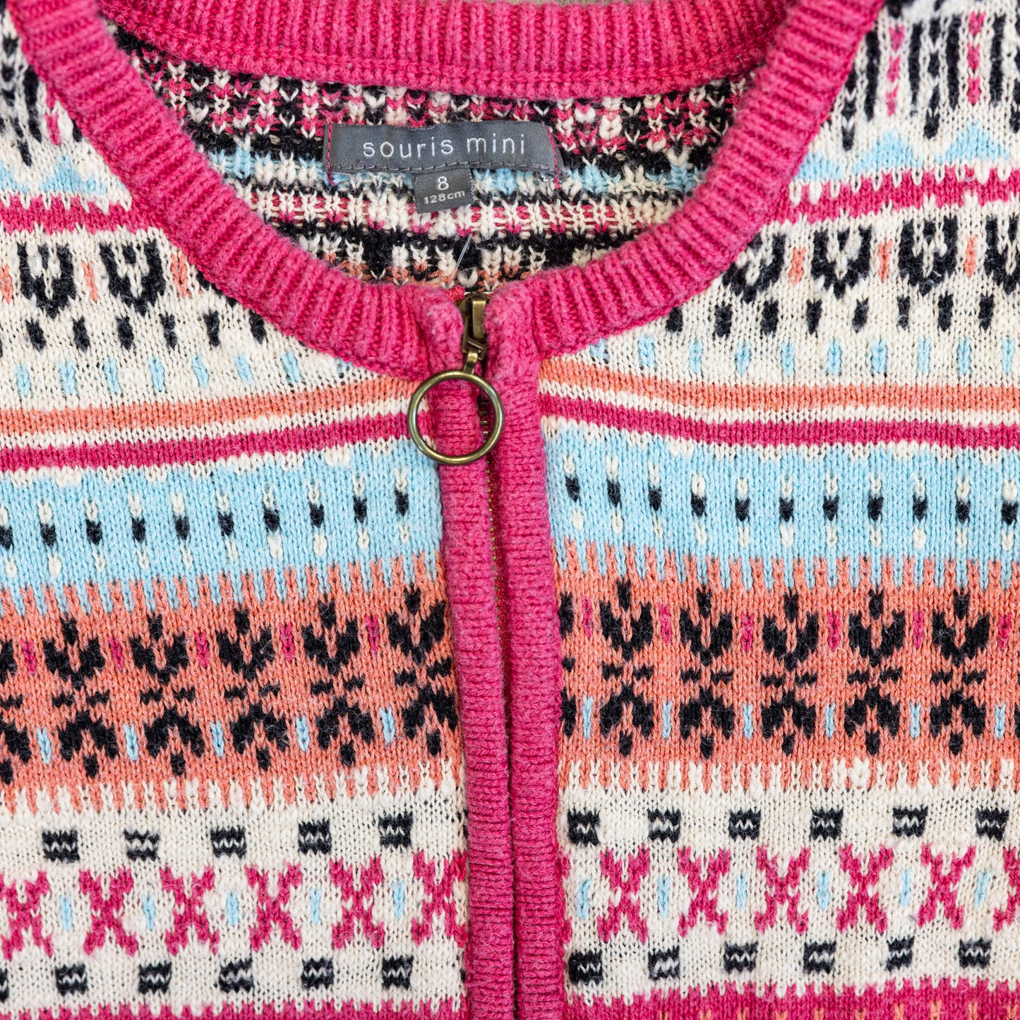Cardigan tricoté à motifs nordiques – Souris Mini - rose et multicolore - 8 Ans