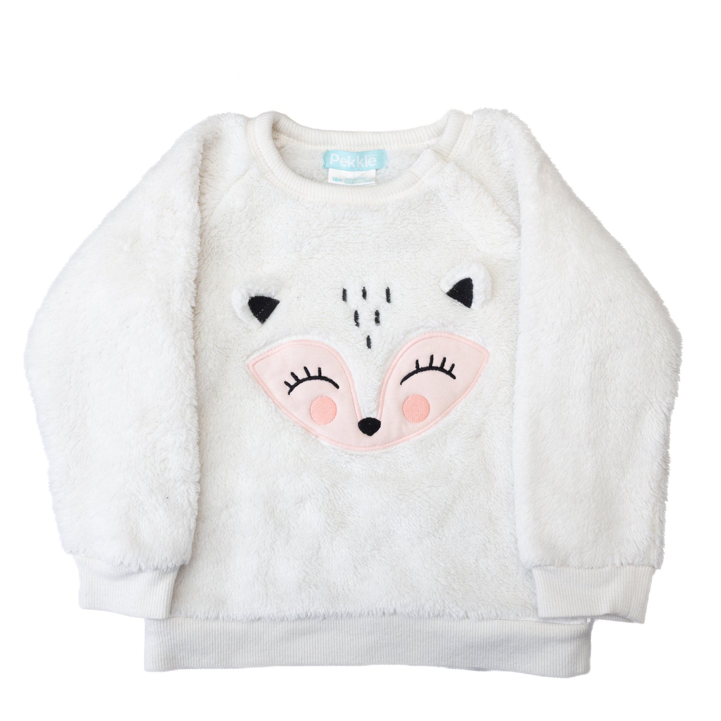 Chandail doux blanc avec renard rose – Pekkle – 18M