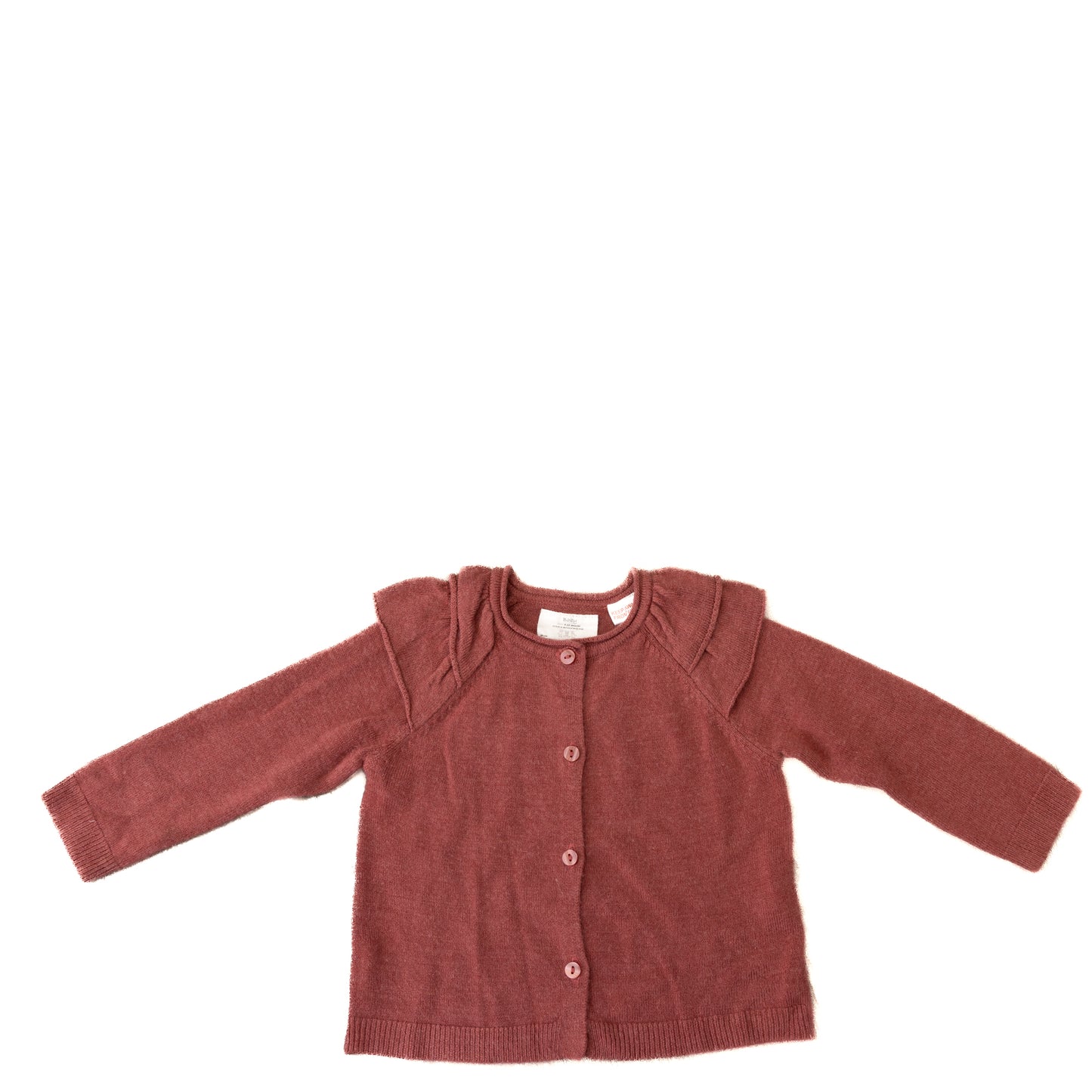 Gilet tricoté vieux rose à volants – Zara – 9-12M