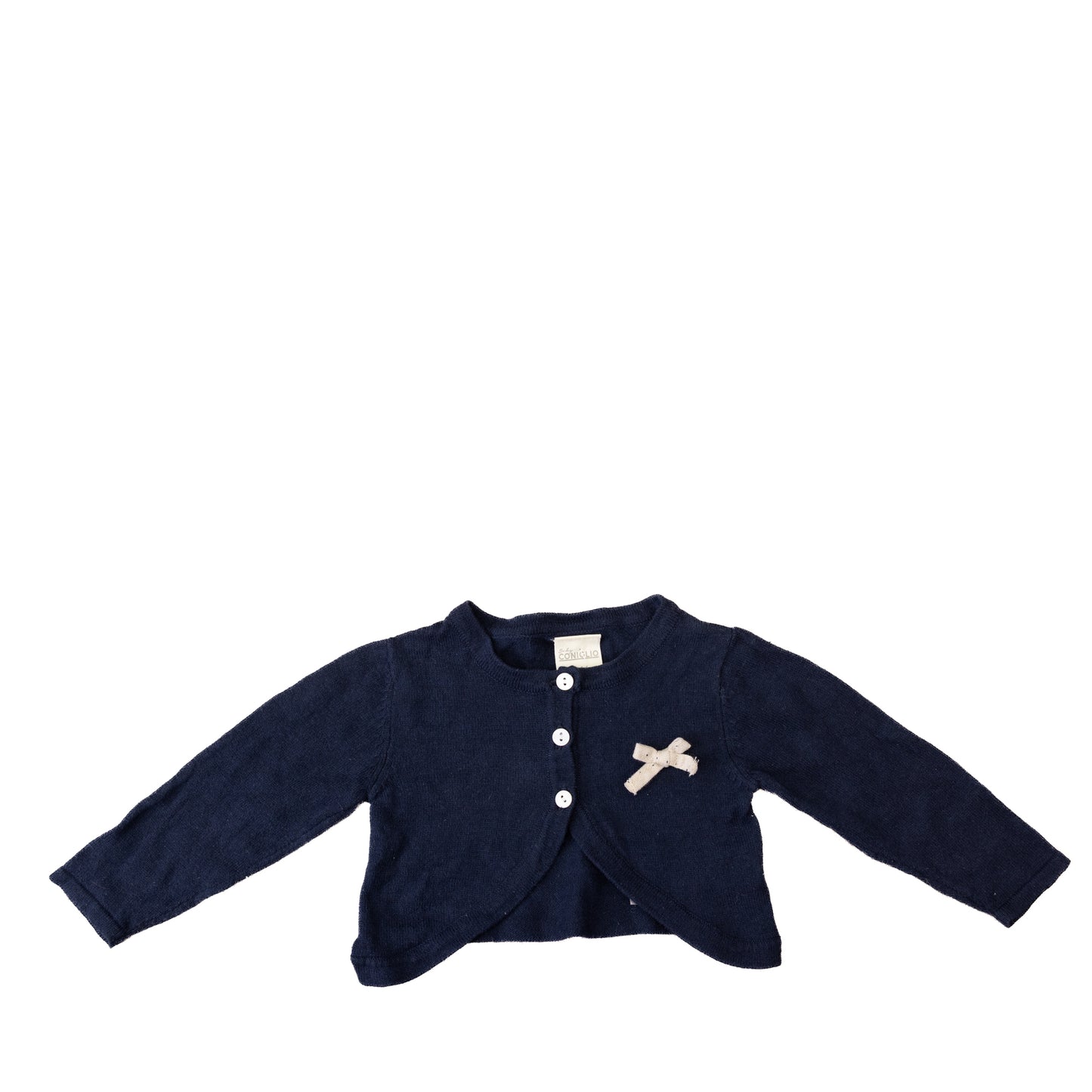 Veston tricoté style cache-cœur bleu marine – Baby Conigli – 9M