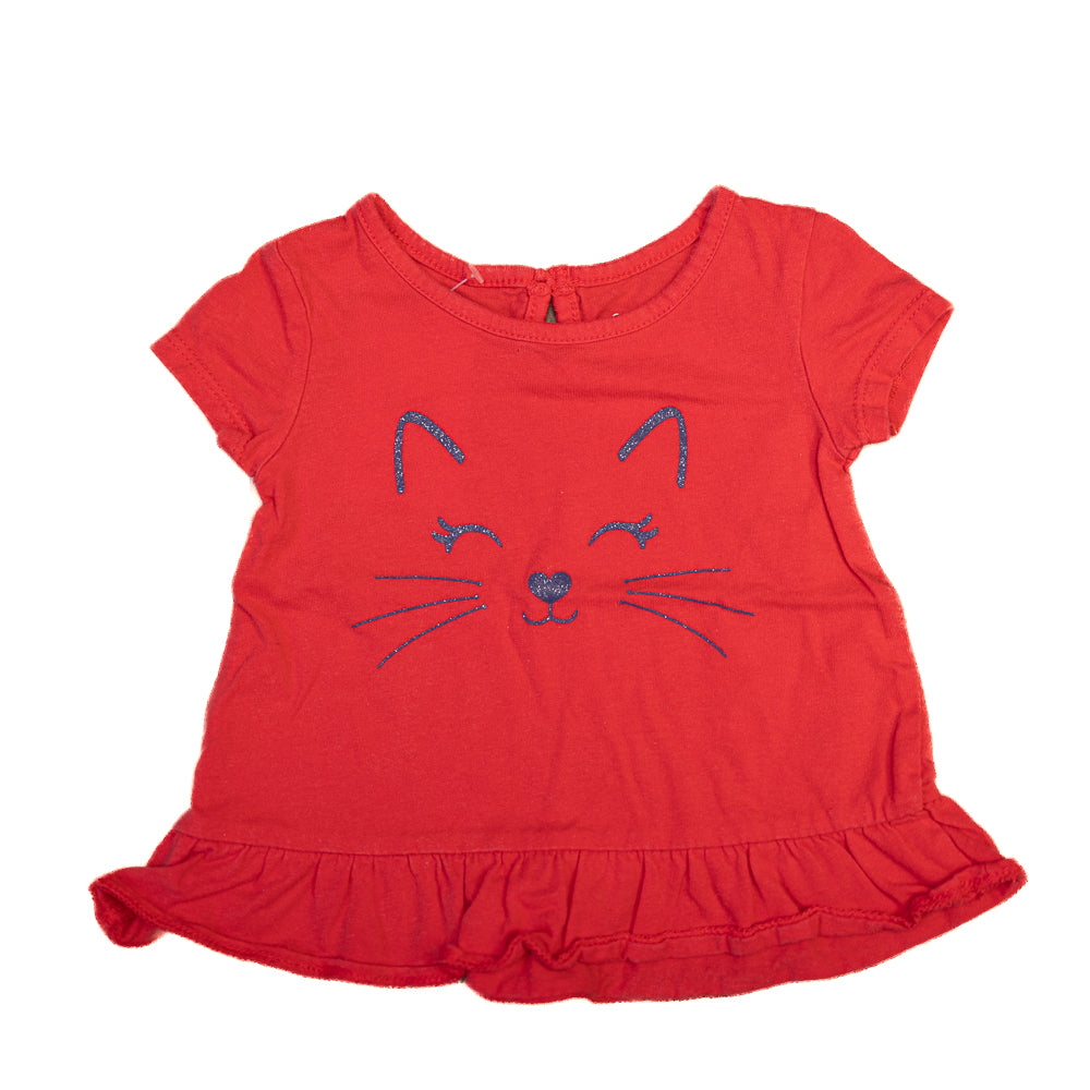 T-Shirt Rouge Chat 3-6M