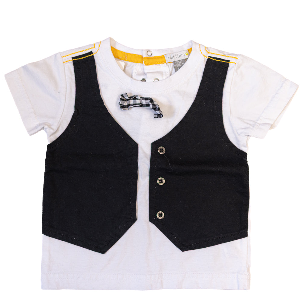 T-Shirt avec faux gilet et petite cravate 6M