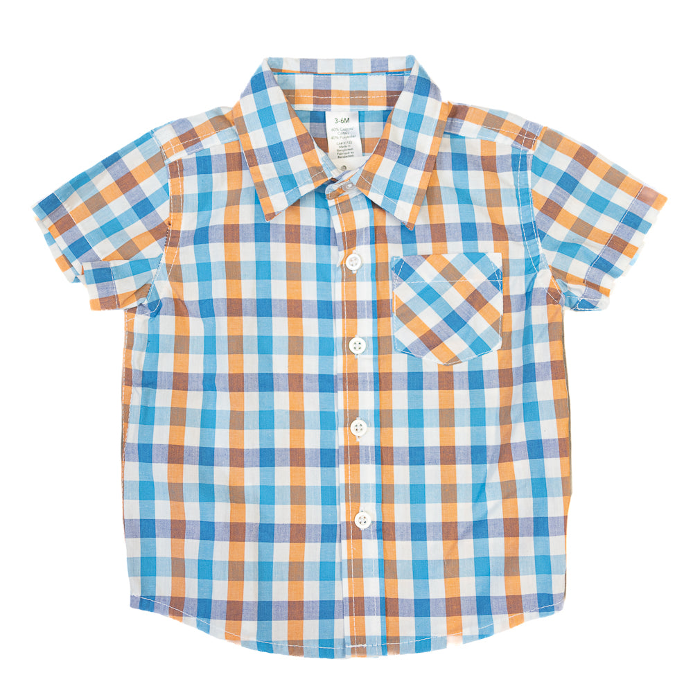 Chemise carreautée orange et bleue – 3-6M