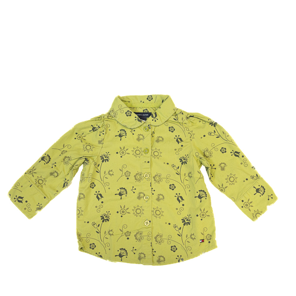 Chemise à manches longues, imprimé floral, vert lime 6-9M