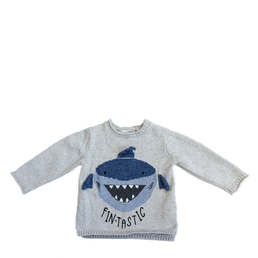 Chandail tricoté gris motif requin – Zara – Taille 6-9 mois