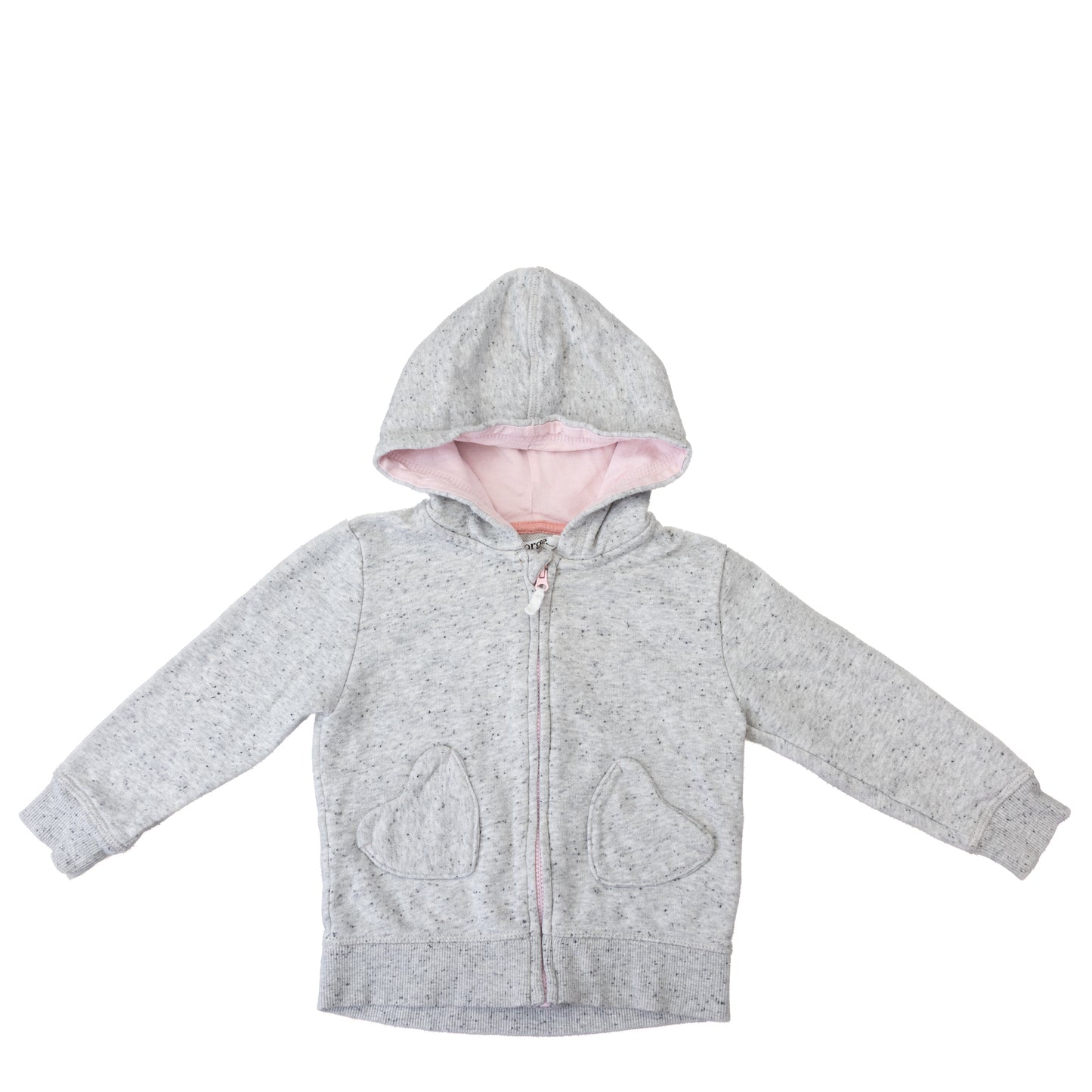 Veste à capuchon gris pâle doublée rose – 2T