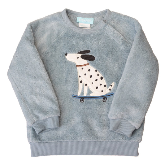 Chandail molletonné bleu avec chien en skateboard – Pekkle – 24M