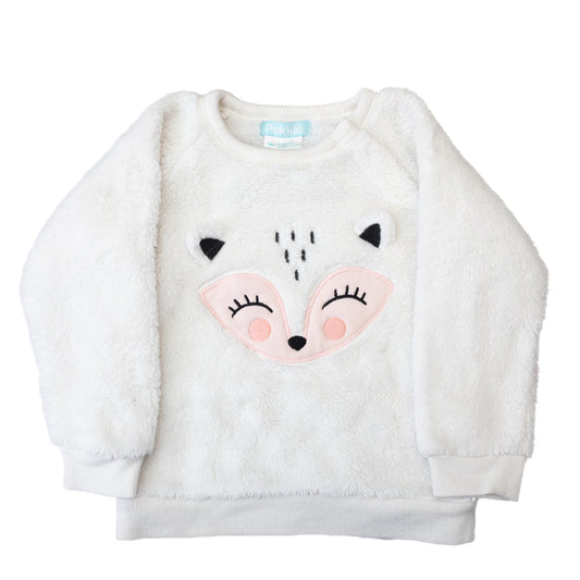 Chandail doux blanc avec renard rose – Pekkle – 18M