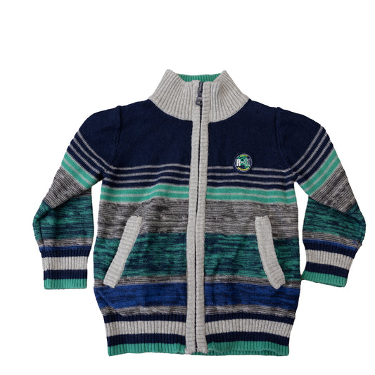 Cardigan tricoté rayé bleu et vert - 12M