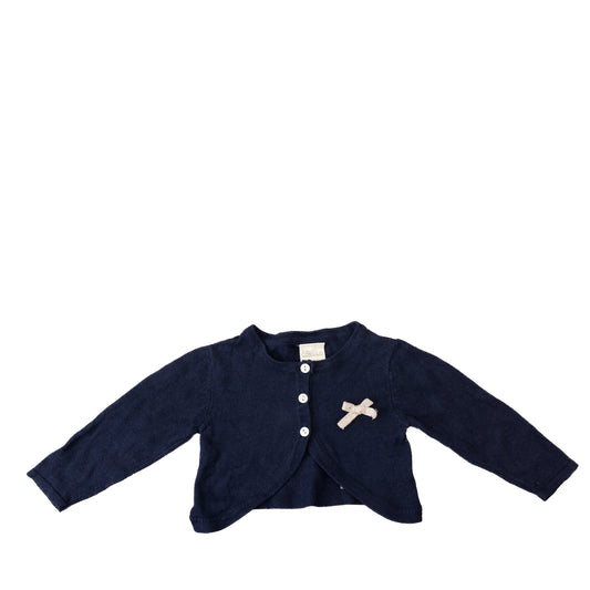 Veston tricoté style cache-cœur bleu marine – Baby Conigli – 9M