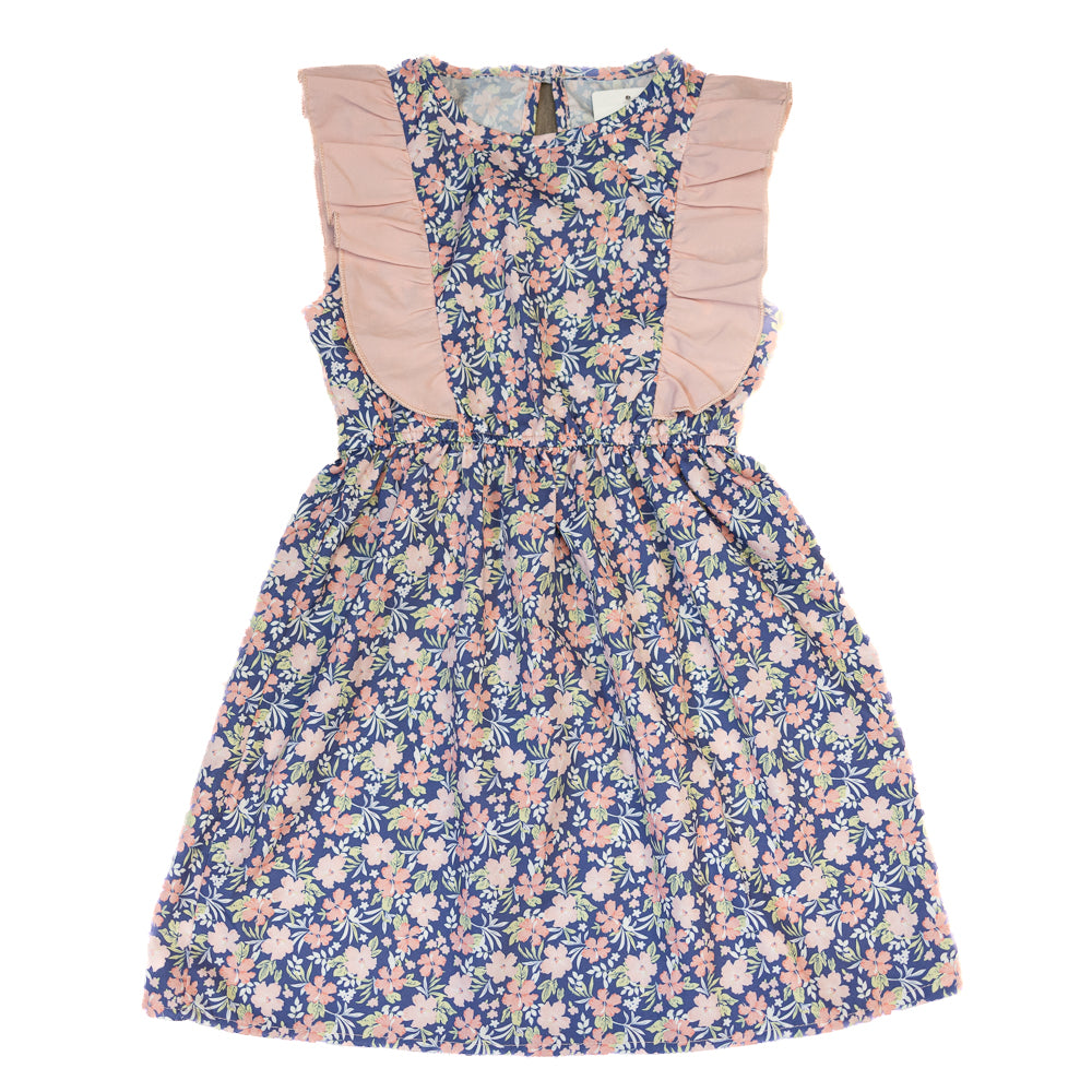 Robe fleurie à volants – Bleu et rose 5-6 Ans