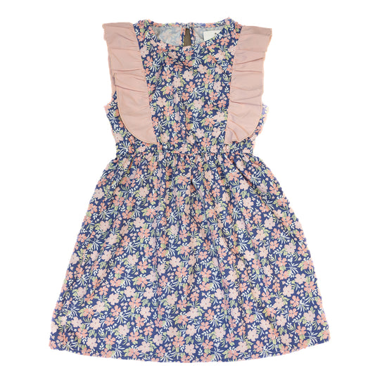 Robe fleurie à volants – Bleu et rose 5-6 Ans