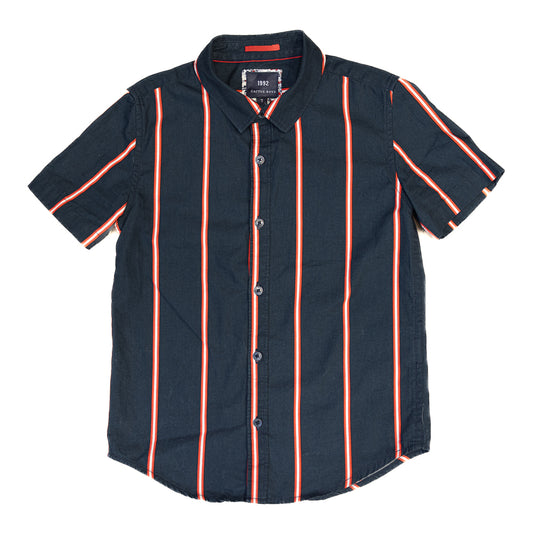 Chemise rayée marine et rouge 7 ans