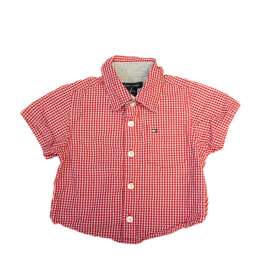 Chemise à carreaux rouge à manches courtes –  3-6M