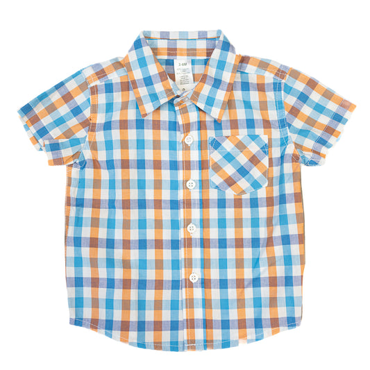 Chemise carreautée orange et bleue – 3-6M