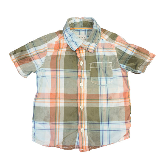 Chemise à carreaux vert olive, orange et bleu – 18 mois